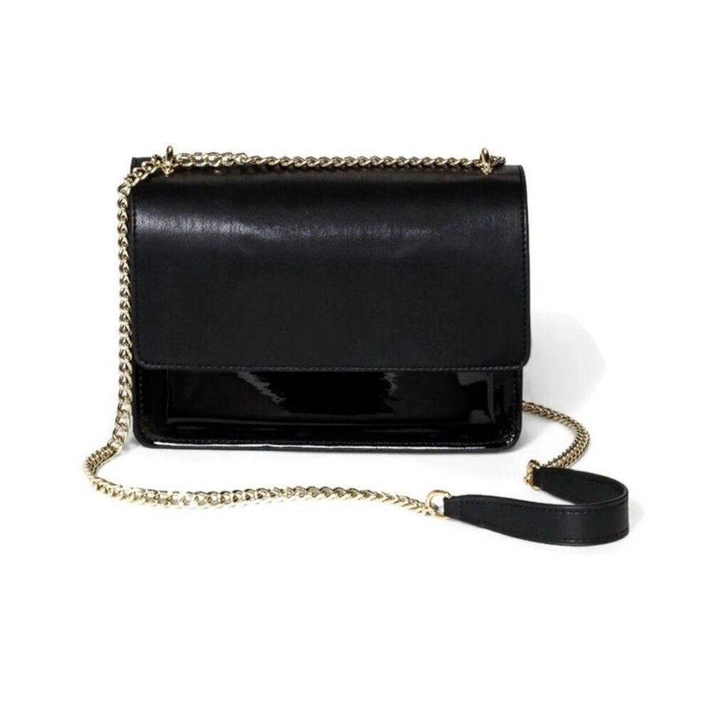 Womens Chain Flap Crossbody Handbag 9" x 7" A New Day Black Gold Tone
